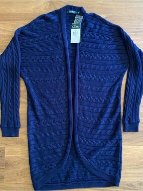 Lauren Ralph Lauren Navy Cable Knit Long Cardigan L/XL NWT